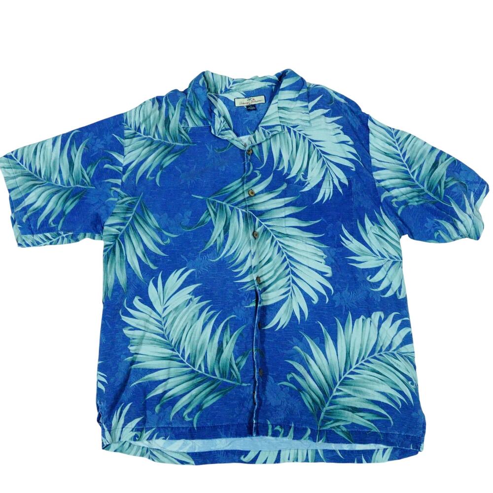 Tommy Bahama Silk Floral Palm Hawaiian Button Up  Camp Vacation Shirt XL